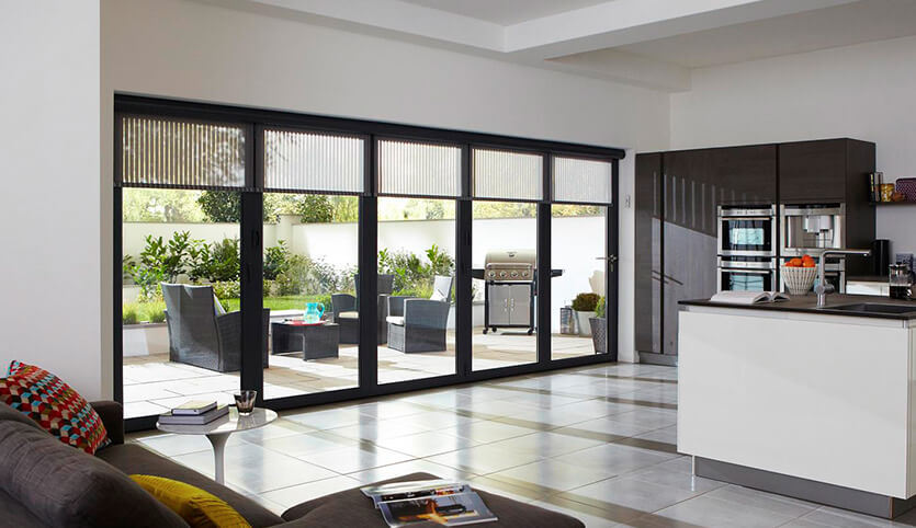 Black aluminium bifold door interior view