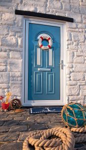 Light blue aluminium entrance door