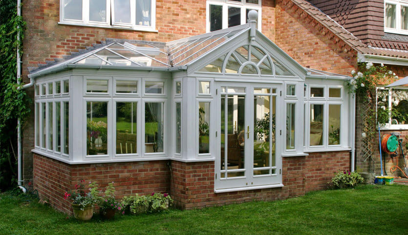 Grey T-Shaped conservatory installation