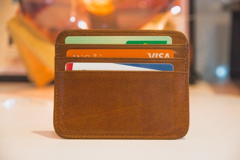 Credit cards in a wallet.