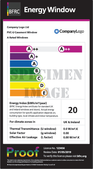 Energy window rating proof A++ rating.