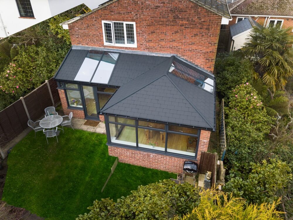 A tiled conservatory roof