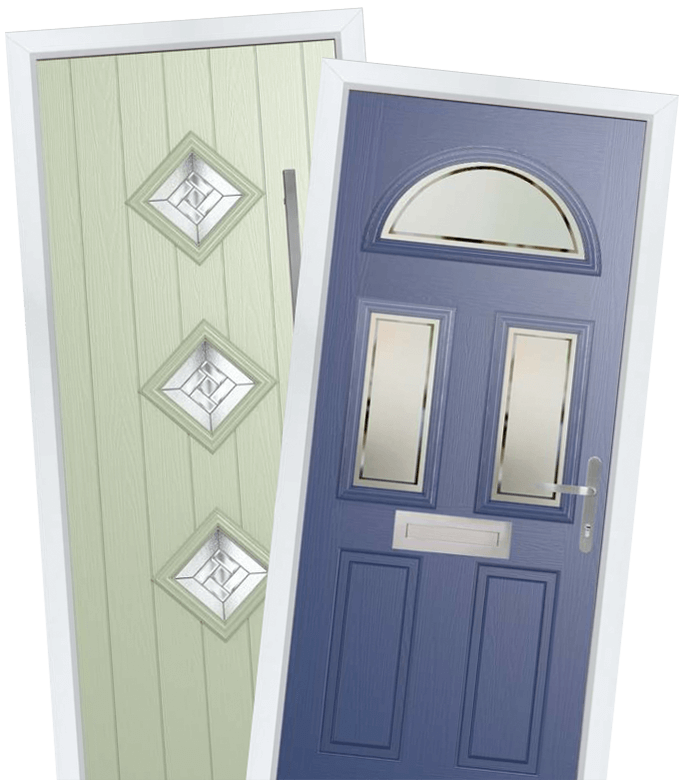 Green and blue composite doors